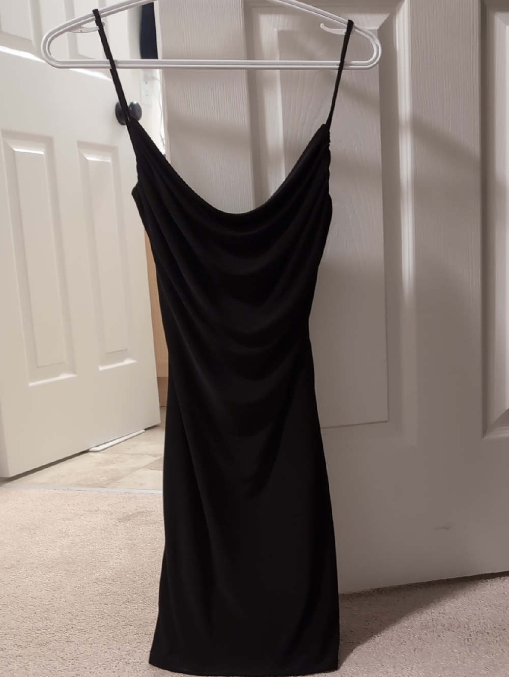 Black Cowl Neck Mini Slip Dress with Adjustable Straps